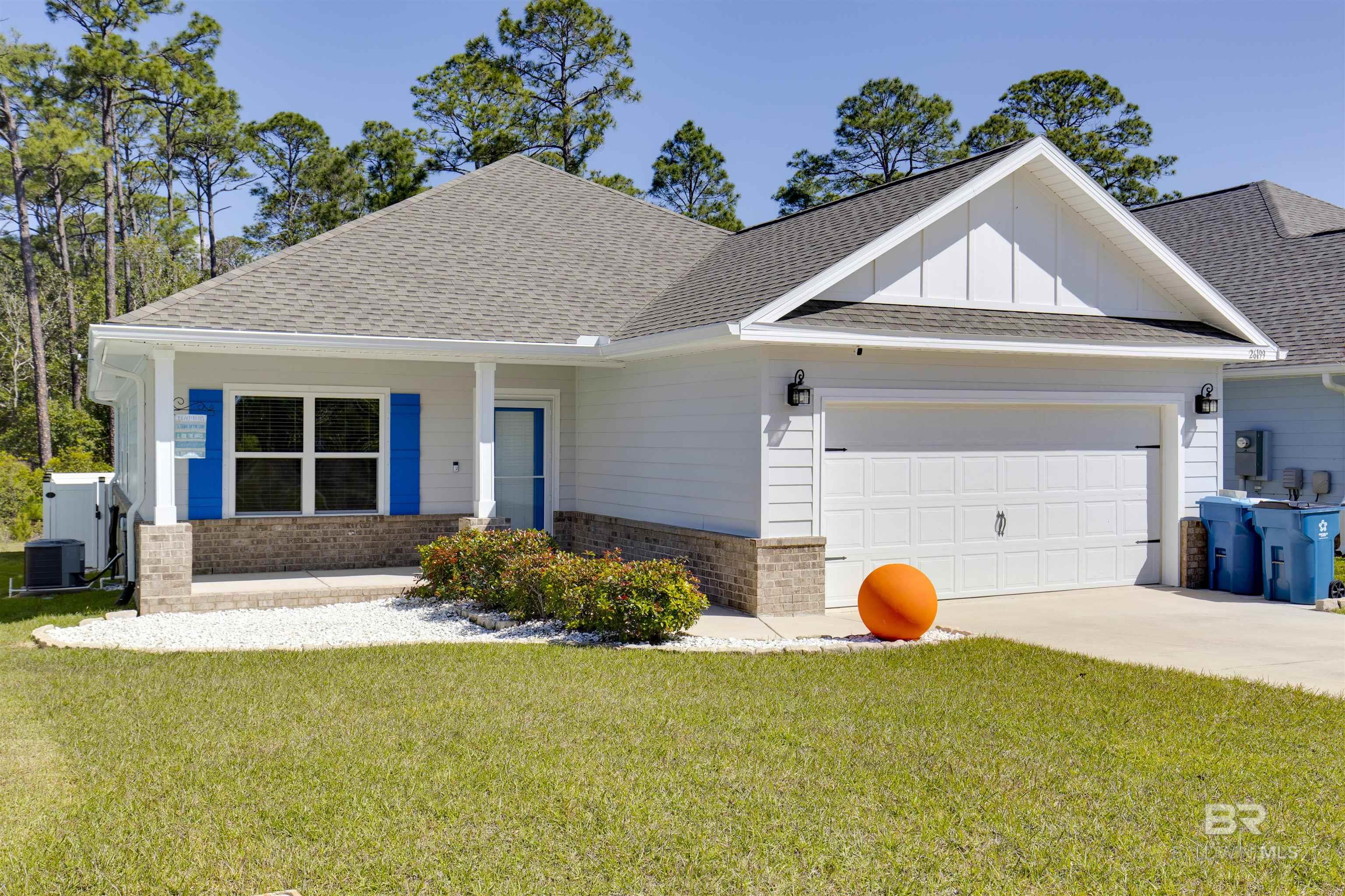 Cute AND elegant 4BR/2BA Beach cottage built in 2018 in a 22 home neighborhood with cul de sac for lower traffic flow right in Terry Cove UPGRADES GALORE: Outside: salt water gunite pool and spa w/ smart phone control, water features, outdoor shower, outdoor granite kitchen w/ fridge, sink, tankless water heater, grill w/ burner, white vinyl easily maintained fenced backyard, irrigation with rain sensors (2022), rain gutters around house (2022), new roof in 2021, 50 amp input for generator, LED lights w/ multi color lighting in back by pool (2022). Screened in porch, ceiling fan in patio area, privacy shade and brick pavers for trash receptacles. Backyard backs up to wooded area with no homes.  INSIDE: freshly painted, no carpet in home: all wood, luxury vinyl plank and tile. Hurricane windows except for front bedroom and door. Hurricane sliding glass door w/ three huge panels. Natural gas added 2022. Tankless water heater 2022. Gas range w/ double oven 2022. New dishwasher 2022. Upgraded oversized single basin kitchen sink with touch faucet. Vinyl blinds throughout. LED lights above primary bath area. Upgraded front bath w/ new shower and light. Ceiling fans in all bedrooms, added storage racks to pantry, primary BR and laundry room. Extra above car storage in garage. Installed ADT system with front and back cameras. Keyless front door lock.   All this and more only 1.5 miles from the beach entrance at Cotton Bayou, Publix and the new Coastal gulf front restaurant and beach access area. Right across from entrance to Gulf State Park trail system.   Flood zone X and no flooding during Sally, one of the highest points in Orange Beach. Red light allows for quick exit to main road out. Arguably THE best location in all of Orange beach awaits you!