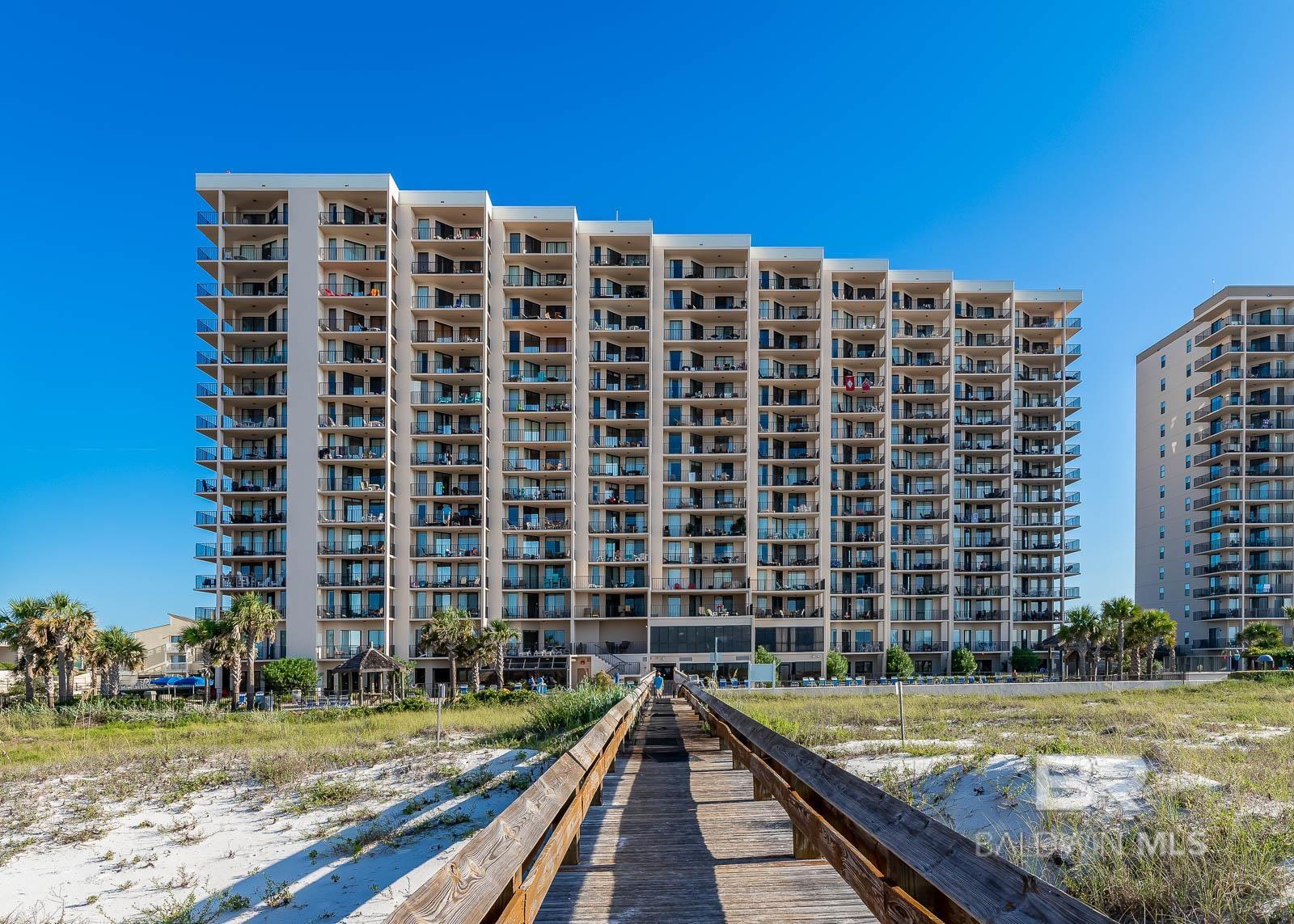 14th floor condo in the popular Phoenix East. Fantastic views of the Gulf and Perdido Pass.  Tiled throughout with high ceilings. Amenities include: Indoor/Outdoor Pools, Splash Pad, Tennis Court, Racquetball, Basketball Court, Gazebo, BBQ Area, Fitness Center and Private Boardwalk to Beach.