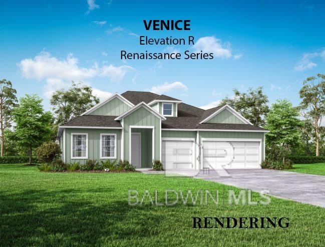 HOPE VINEYARD BY MARONDA HOMES IS DAPHNE'S NEWEST COMMUNITY - NOW SELLING!! Don't miss out on SPECIAL INCENTIVES. 1/2 off all upgrades for a limited time.   The Venice is a 4-bedroom, 3-bath, 3-car garage Renaissance Series plan and has a beautiful board and batten exterior. With 2,675 square feet of grand living space, this luxurious one-story home is brimming with today's most sought-after features. This home boasts soaring 10-foot ceilings throughout and trey ceilings in the flex space and primary bedroom. The expansive 17x28 great room is the perfect space for entertaining. The flex space is located off the great room and would make perfect space for an in-home office. The flex space has double French doors leading into the great room. The gourmet kitchen features white cabinetry with soft close doors & drawers, Fantasy Brown countertops, a farmhouse stainless steel sink and stainless steel Samsung appliance package. The chef of the family will love the gas cooktop with separate wall oven and microwave. A dream primary suite with en-suite bath includes tiled shower with rainfall shower head and frameless shower door, separate soaking tub, double vanities with rectangular sinks. The 2nd and 3rd bedrooms are spacious and make this design ideal for growing or established families. Your guests will feel right at home in the en-suite 4th bedroom with it's own hallway entrance. Your extra large laundry room is complete with cabinets and a undermount stainless steel sink. This home includes wood shelving, lever style door handles, tankless water heater, and a smarthome package that includes video doorbell, thermostat, keyless entry and more. The screened back porch is a great place to have a cup of hot tea while overlooking the Common Area Pond. Estimated completion date is Aug/Sept 2024.