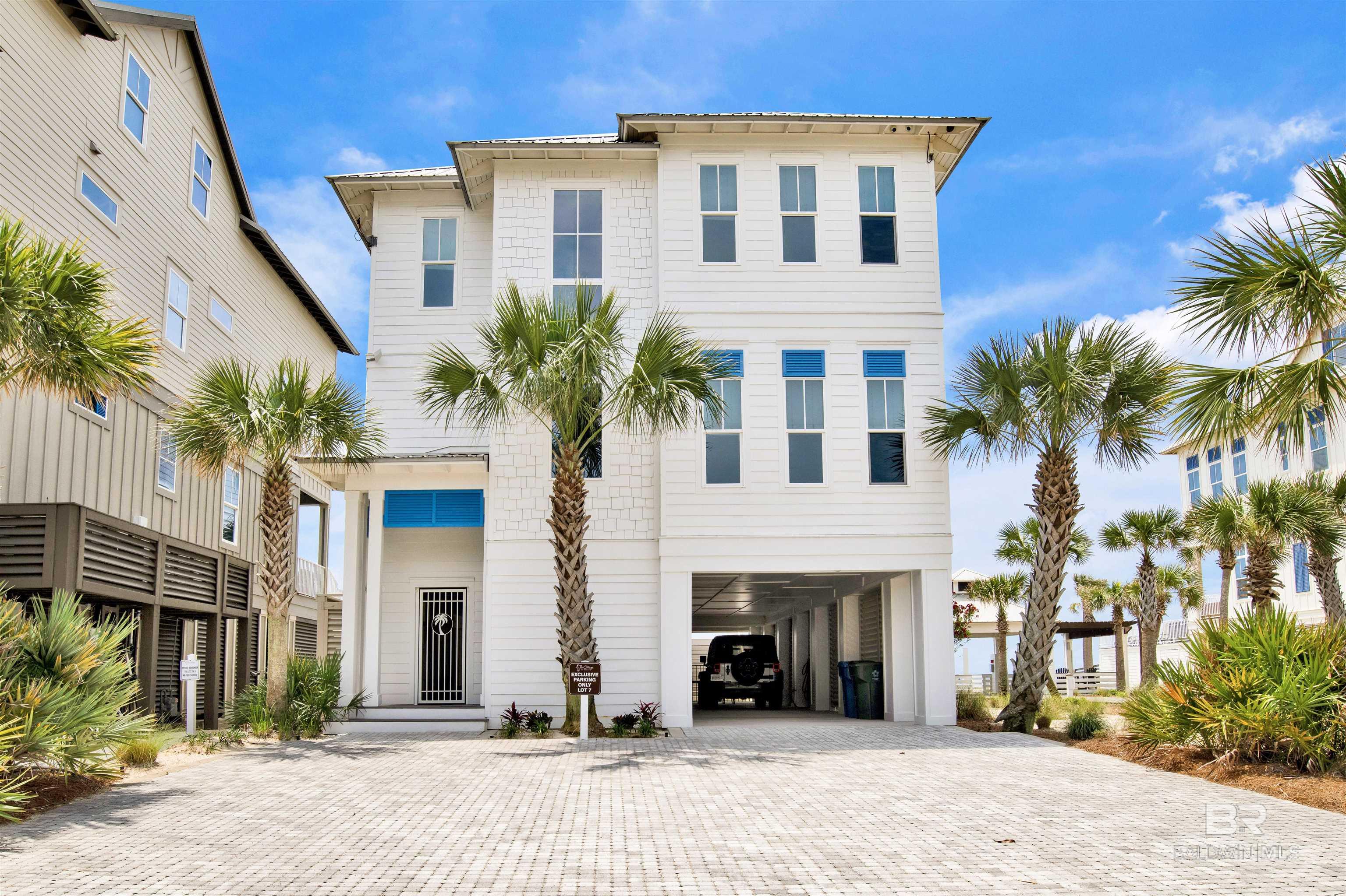 Step into unmatched luxury with this direct Gulf-front estate located in an exclusive gated community along the Alabama coastline. Built to Gold Fortified standards, this 5-bedroom, 5.5-bath home offers the perfect blend of elegance, strength, and serenity.Professionally furnished and decorated, this coastal masterpiece sleeps 10–12 guests comfortably. The home has never been rented and is in meticulous condition, though rental projections reach up to $239,000 annually for those seeking investment potential.Interior features include: Oversized master suite featuring a private living area with a sofa, minifridge, and coffee bar, ideal for morning quiet time or evening wind-downs.  Private master balcony with unobstructed views of the sugar-white sands and turquoise waters.  Massive walk-in closet, Spa-like master bath with his and hers vanities, a huge walk-in tile shower, and elegant finishes throughout.  Antique heart pine flooring, Sonos sound system with individual room controls, Elevator access to all levels, Quartz countertops, Laundry rooms on multiple levels. Outdoor living includes: Private heated gunite pool, Expansive Trex decking on the back patio — perfect for lounging, grilling, or enjoying Gulf sunsets. Fire pit, large commercial ice maker, gas grill, gated storage for all the beach toys, paver driveway, and fresh exterior paint (2022), Security cameras for peace of mind. Enjoy private beach access, community pool, and close proximity to shopping and dining. This is coastal living at its finest — a truly turnkey luxury escape. Buyer to verify all information during due diligence.