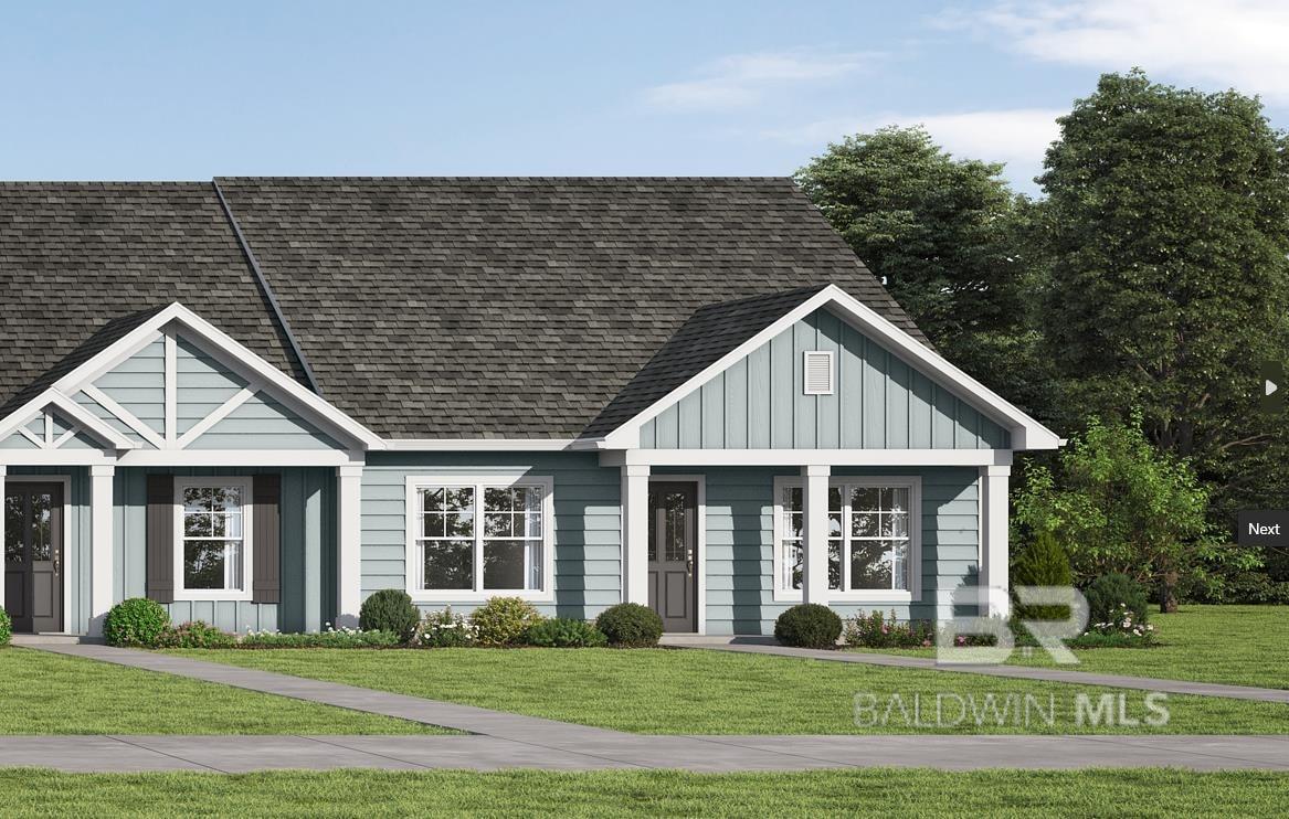 This is the model home for the Villa section of Traditions. We have quick move in units and later move in dates to fit your timing. This is a Brand New SINGLE LEVEL Floor Plan in a popular BRAND NEW Gulf Shores COMMUNITY! From your covered front porch, step inside the comfort of your brand new Villa. Gather with friends & family in the open layout living space. Savor those conversations & appetizers around the quartz peninsula island in the kitchen. Adjacent to the kitchen you’ll find your PRIVATE PRIMARY SUITE complete with a TREY ceiling, generous walk-in closet, dual sinks & a WALK IN SHOWER in the bathroom. On the other side of the home you have a full bathroom and two more bedrooms, each with a trey ceiling. With LVP floors & quartz countertops throughout the home as well as a rear-entry 2 CAR GARAGE design with COVERED BREEZEWAY/PATIO and courtyard, this RANCH STYLE townhome has it all! Photos/videos are of a similar home, options may not be included in price. As a resident of the master-planned community, Traditions, you’ll delight in many neighborhood conveniences such as MATURE PALM TREES, sidewalk-lined streets, green spaces, tennis & pickleball courts, world class clubhouse, cookout cabana and a sparkling zero-entry resort POOL that brings neighbors together. Gold Fortified. Buyer to verify all information during due diligence.