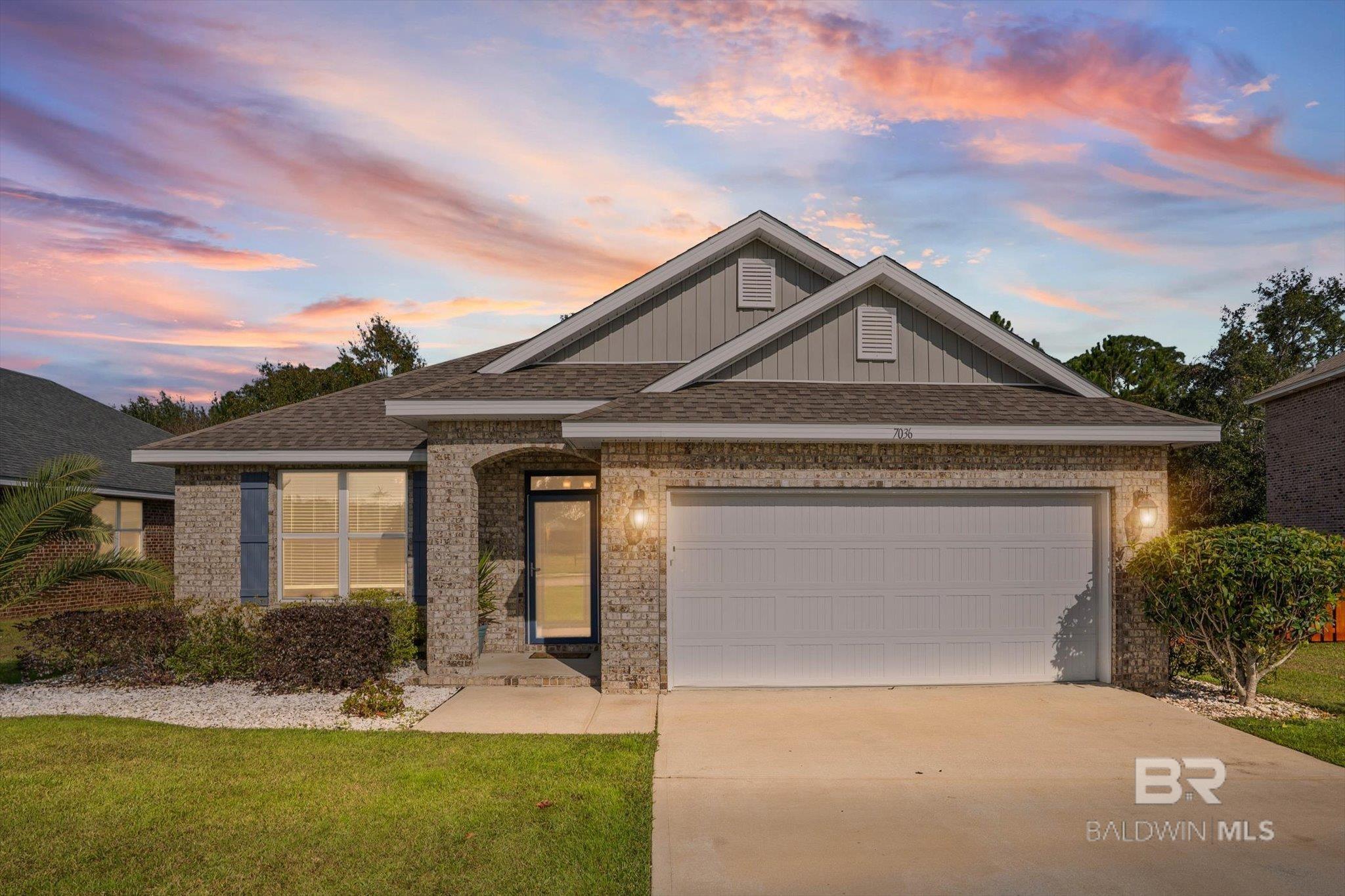 Welcome to 7036 Stone Chase Lane in Gulf Shores! A beautifully maintained, Gold Fortified home located in Wind Creek Subdivision. Lovingly owned by the same family since it was built in 2018, this 3-bedroom, 2-bath home with an additional flex room offers the perfect blend of comfort, quality, and thoughtful upgrades. The main living areas feature light-colored ceramic wood-grain tile, creating an inviting flow that’s low-maintenance and very durable. One of the standout features of this property is the heated and cooled sunroom addition which was professionally built in keeping up the Gold Fortified Certification. Just outback, you can easily entertain with an outdoor cooking that's sure to not disappoint. Located between Highway 59 and the Beach Express, you can be shopping in Foley or sitting on the sugar-white Gulf Shores beaches in under 10 minutes. Whether commuting, dining, or enjoying everything the Gulf Coast offers, this location helps to keep life convenient and connected. The home backs up to the HOA's property so no neighbors behind you. There's a community pond and a large open area perfect for walking the dogs, playing with the kids, or enjoying the sunset. 7036 Stone Chase Ln has had many memories made with its current owners, and now, it’s ready to welcome the next chapter. Come experience a home that’s been truly cared for and loved—and now ready for you. Buyer to verify all information during due diligence.