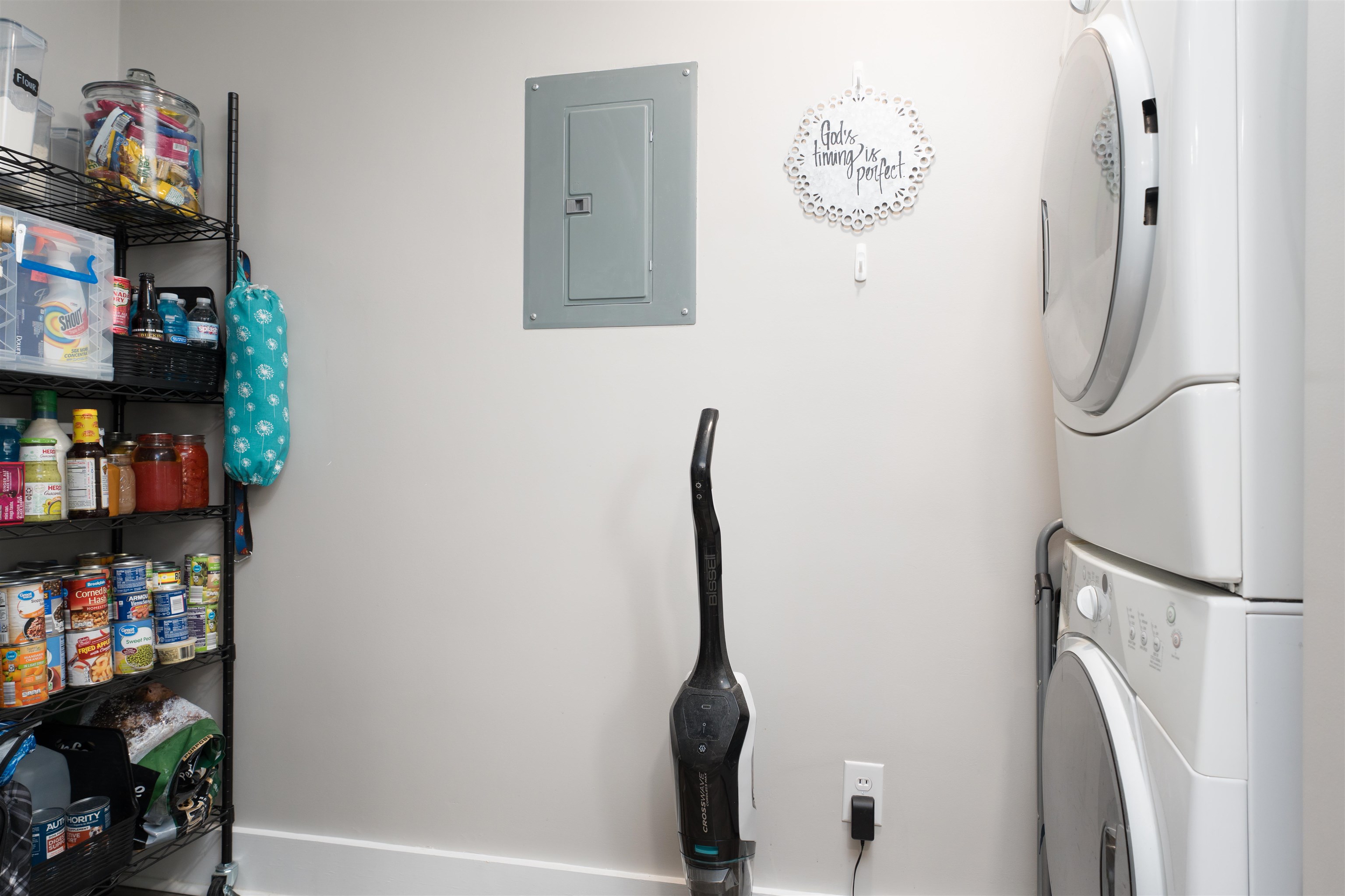 Easy access panel to crawlspace in laundry area