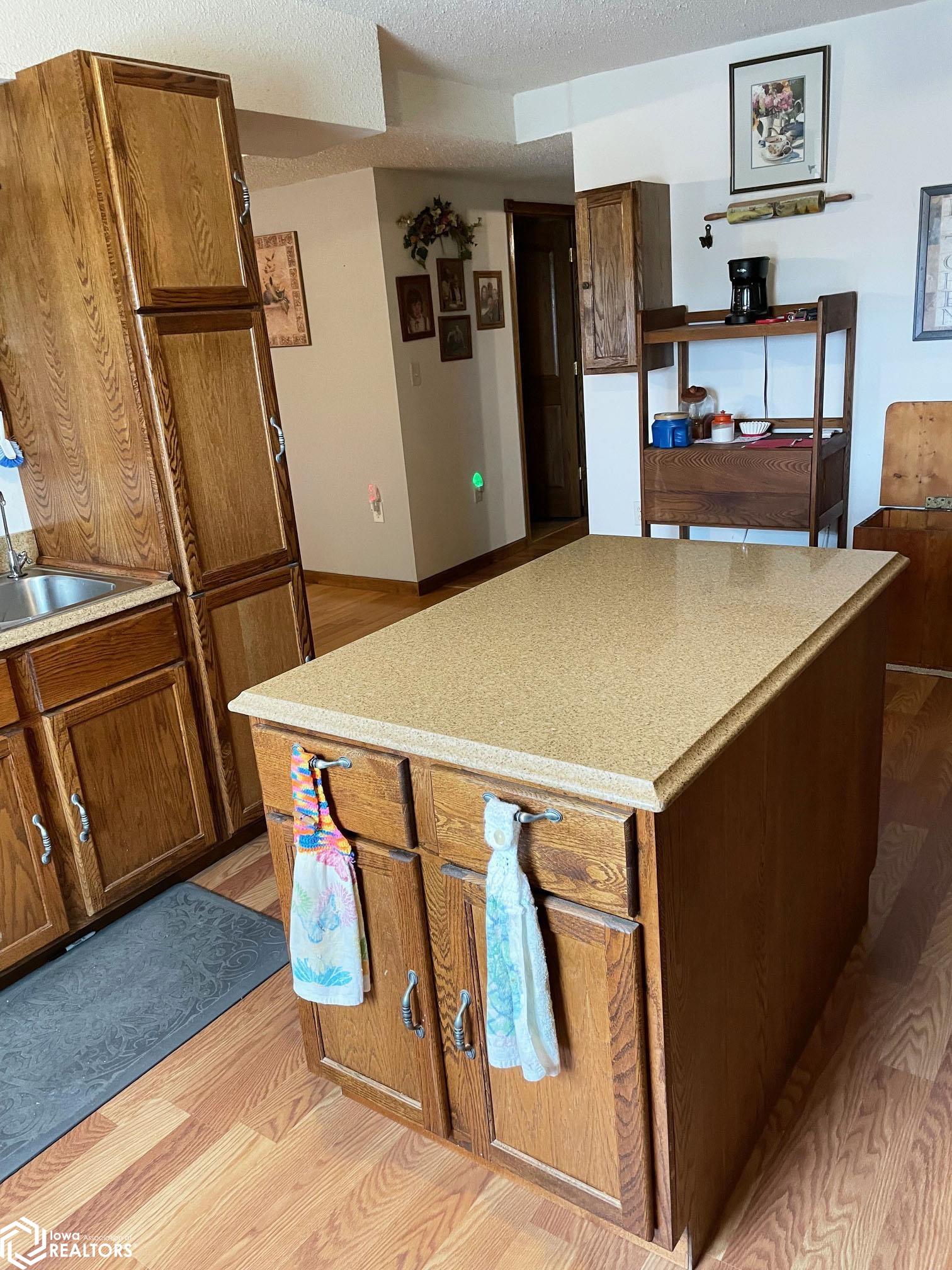 View of the kitchen looking NW.  New laminate floor.