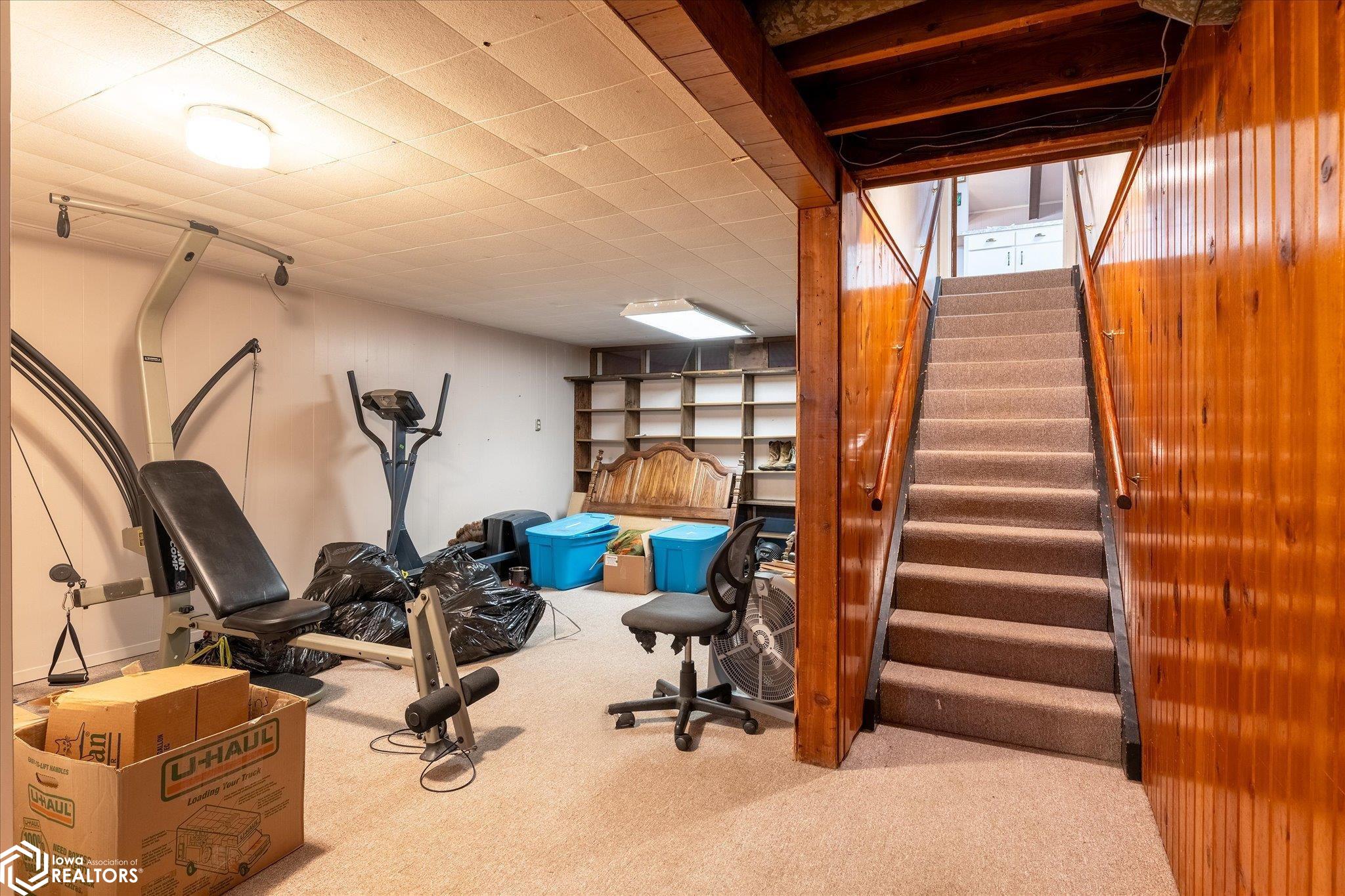 Looking East at the basement family room.