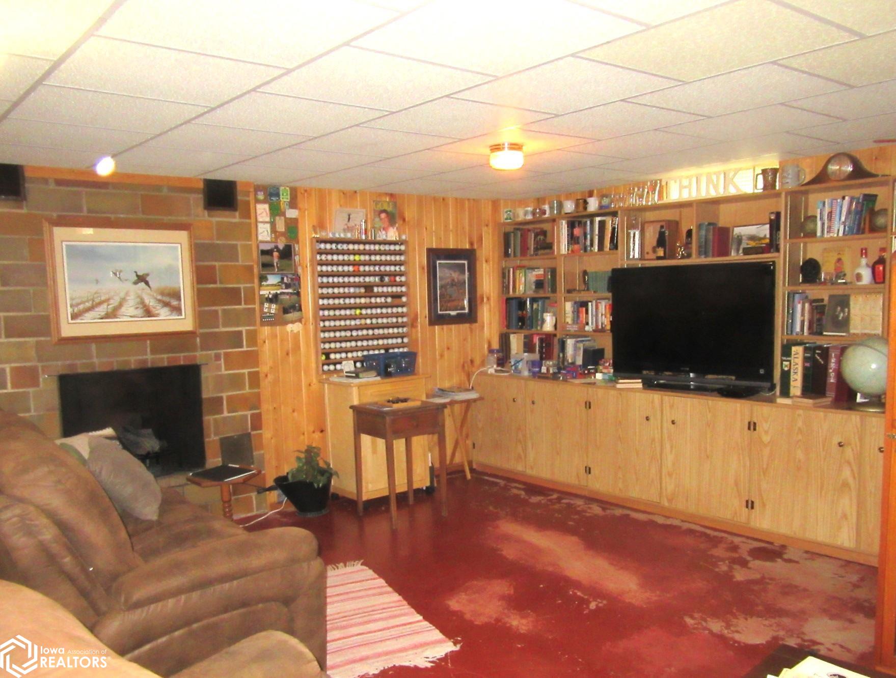 Lower level family room.  TV, music, rec room