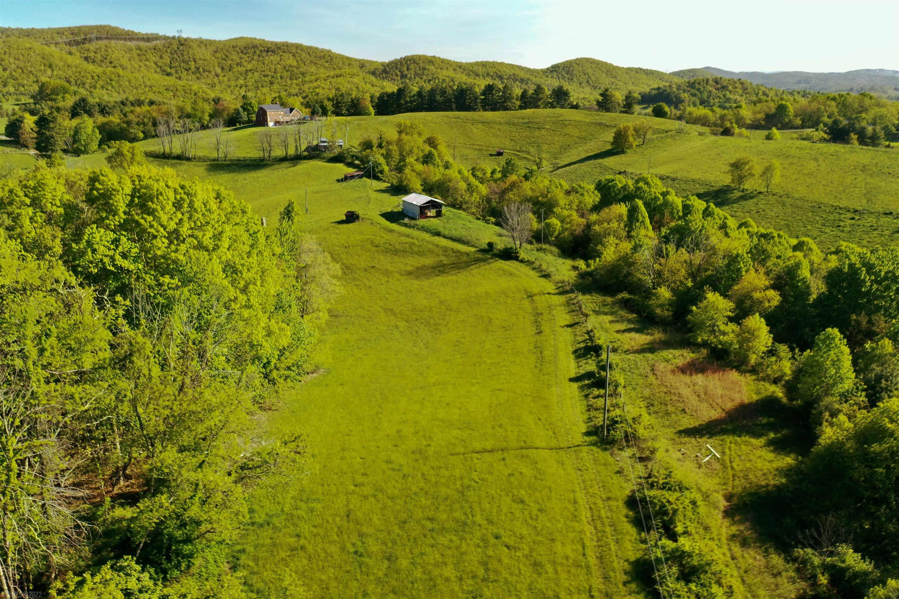 Beautiful rolling hills with long-range, south-facing view at existing home site with septic in place.  A barn and out buildings make this a nice horse or livestock property.  The mixture of pasture, woods and level land provides plenty of optionality for the land owner.  The spring has previously provided water for the home site and the barn.  High Speed Fiber Optic internet service available.  Enjoy the peace and quite of the rural lifestyle with the convenience of working from home.