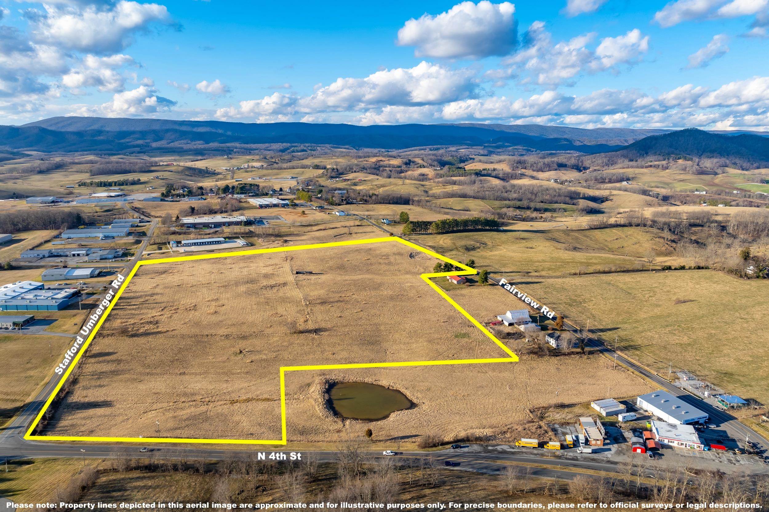 Excellent opportunity for business or manufacturers to develop a prime piece of property near the interstate and the town of Wytheville. Offering approximately 35 acres to be determined from a larger tract. Nearly level property has road frontage on Stafford Umberger Drive, US Hwy 52/N 4th St, and Fairview Road. Majority of the property is zoned M-1 Industrial and the balance as B-2, and in potential enterprise zone. All utilities (water, sewer, electric, gas) are available along Stafford Umberger Drive. Contact Listing agent for more details and with questions about varying property lines.