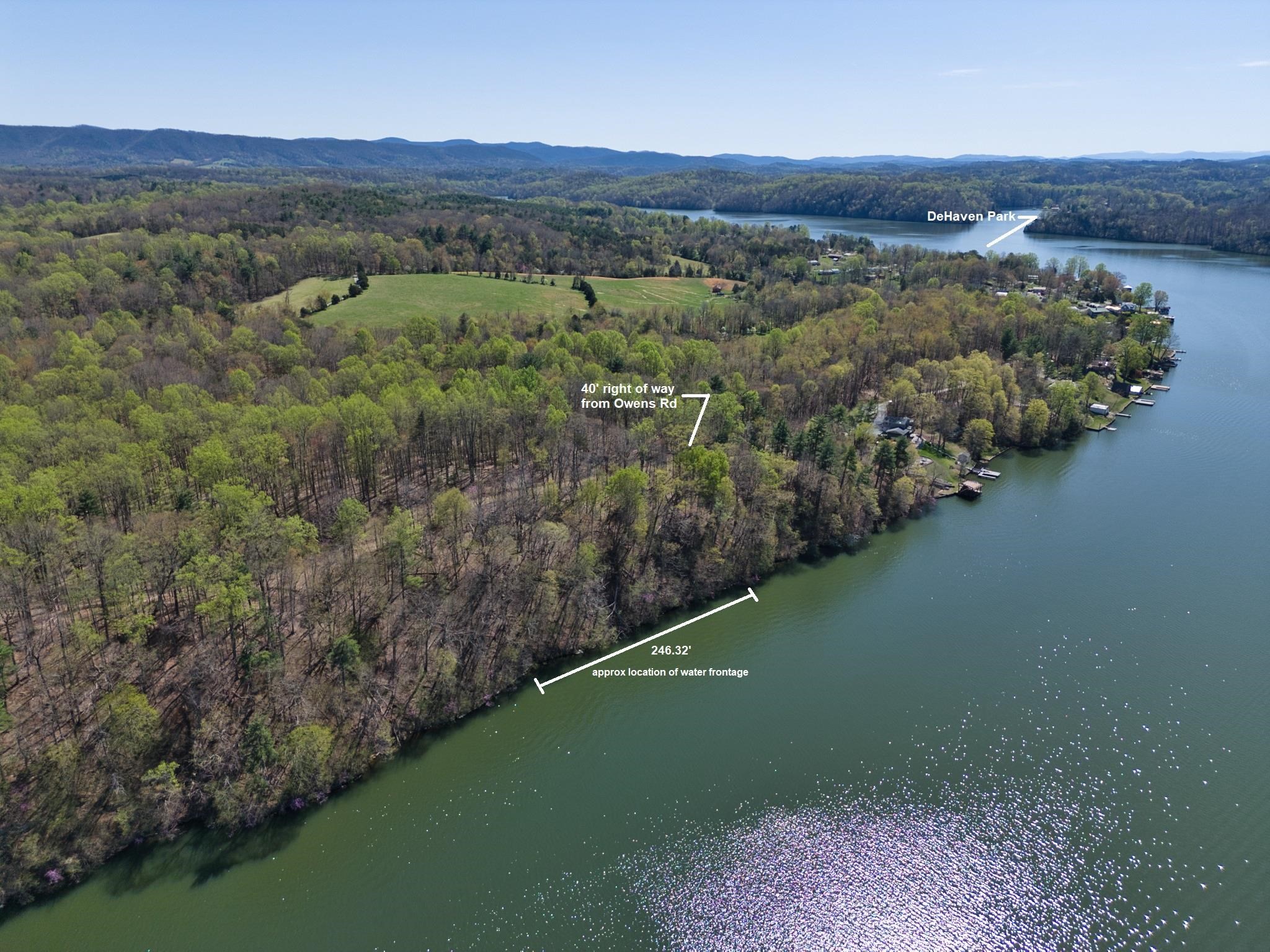 Wanting to build your dream home, vacation get away or just escape to this wooded, 12+ ac. property & camp out! Offers 243+ feet of Claytor Lake frontage.  A bit steep but you are just minutes from the DeHaven Park recreational area with swimming area, picnicking, boat launch, fishing or just relaxing by the water.  Thinking of broader plans the property is zoned for medium residential density. Corners were recently staked (except at the lake) by surveyor and 2007 survey plat is available. Deeded 40' right of way from end of gravel drive to subject property.