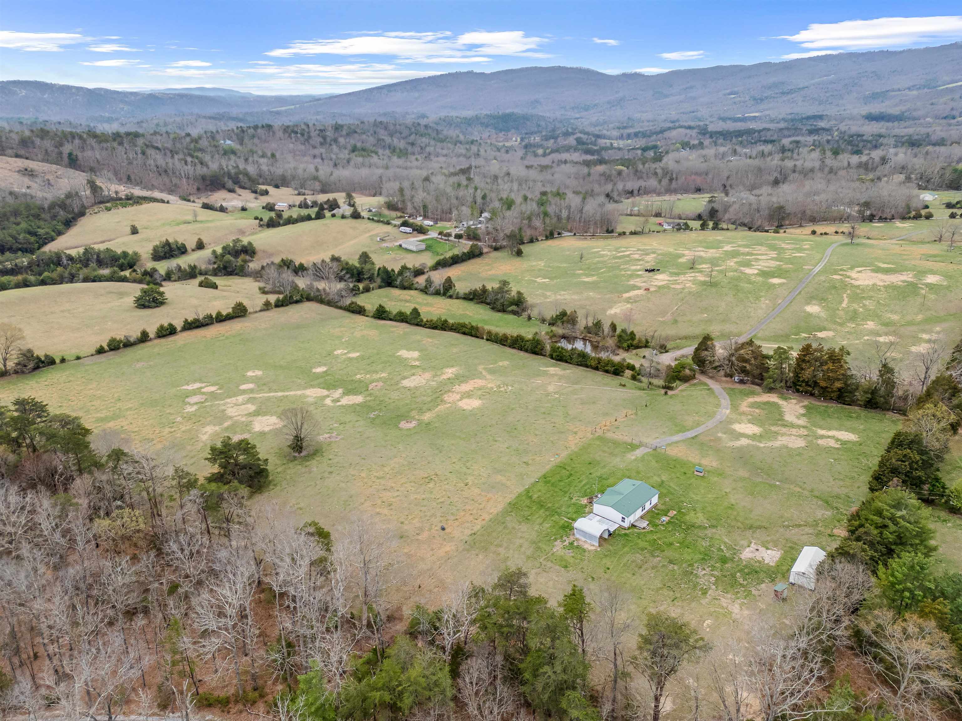 This contiguous property is fully fenced and features a rare open 34 acre mix of gently rolling to level laying hay and pasture ground that present a great opportunity for equine, sheep, or cattle producers! There are phenomenal mountain views surrounding the home and farm, two meandering spring fed creeks - one of which leads into a stocked pond featured at the center of the property, a freshly painted functional barn, and multiple other sheds and out buildings for storage! On top of the agricultural opportunities there is also a 3 bed 2 full bath home with a large master suite which presents an excellent opportunity to add value to the overall property with just a little sweat equity! Lastly, the setting is very rural but the central location and being only a few miles from I81 and US Rt 460 provide for just a 20 or so minute drive to Salem/Roanoke or Christiansburg/Blacksburg and the many amenities they offer!