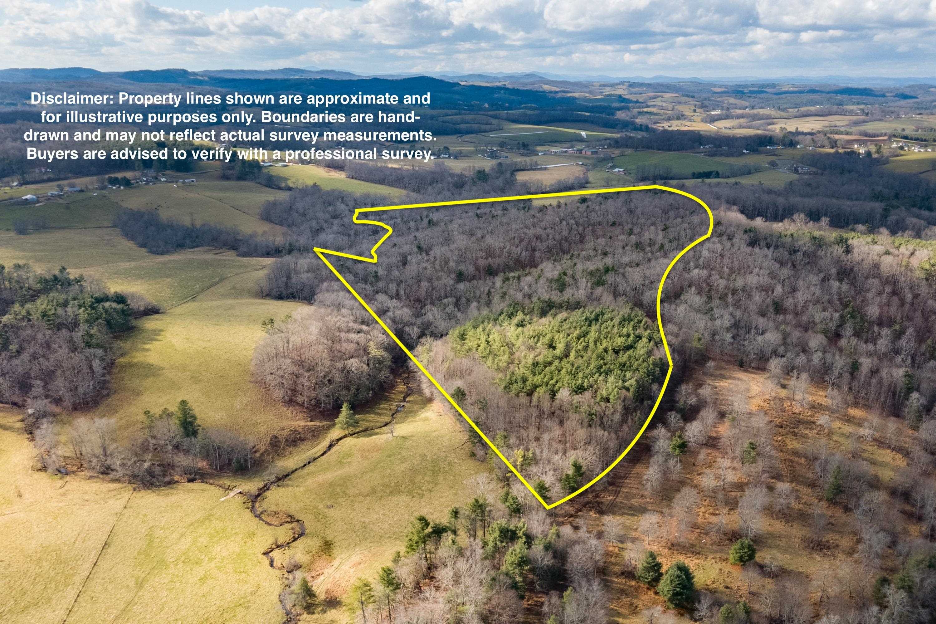 Enjoy this nearly 50-acre secluded property just outside Hillsville, VA. This private, wooded tract features mature timber with future potential and approximately 2,000 feet of beautiful Grassy Creek frontage. Surrounded by gently laying farmland, the property offers exceptional privacy and an ideal setting for hunting, recreation, or a peaceful get-a-way. A solid roadbed along the northern boundary and multiple trails throughout provide easy access and countless opportunities for outdoor enjoyment. Located less than 2 miles from the Blue Ridge Parkway and close to several nearby towns with their own unique attractions, this property perfectly blends seclusion with convenience. A rare opportunity to own versatile acreage in the highly desirable Blue Ridge Mountains. Call today to see for yourself!